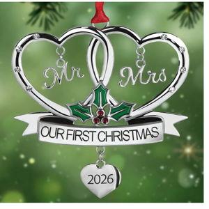 2026 Metal Wedding Gifts for Couples, Our First Christmas As Mr and Mrs Ornament, Married Ornament Mr and Mrs Gifts for Newly Couples House Warming Gift Hanging Ornaments