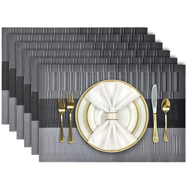 Aofmee Placemats, Placemats for Dining Table Set of 6, Heat Resistant Place Mats, Washable PVC Table Mats, Woven Vinyl Plastic Placemats, Non-Slip Stain Resistant Kitchen Table Placemats Easy to Clean