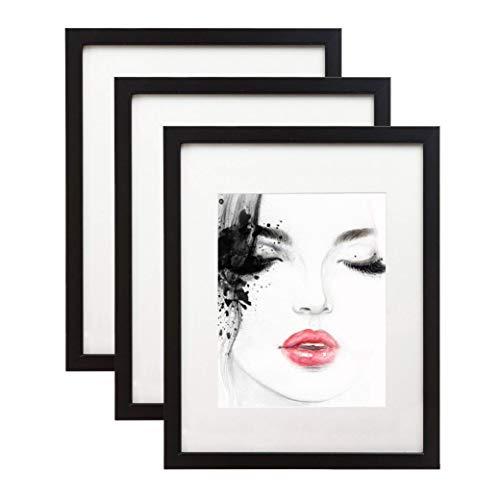 elabo 11x14 Black Picture Frame (3 Pack) - High Definition Plastic Display Pictures 8x10 with Mat or 11x14 Without Mat - Vertical or Horizontal Wall Mounting