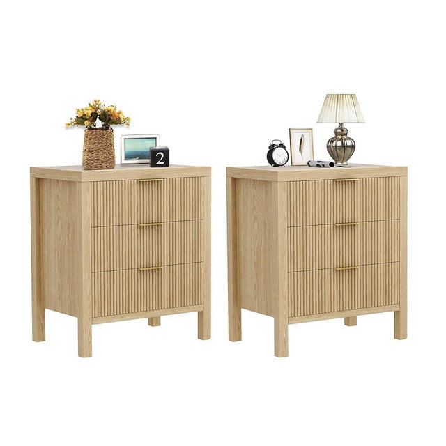 MJADUE Nightstands Set of 2, Bedside Table End Table, Modern Wooden Night Stand with 6-Drawer - Boho Tall End Table Accent Table for Bedroom, Living Room, Nature