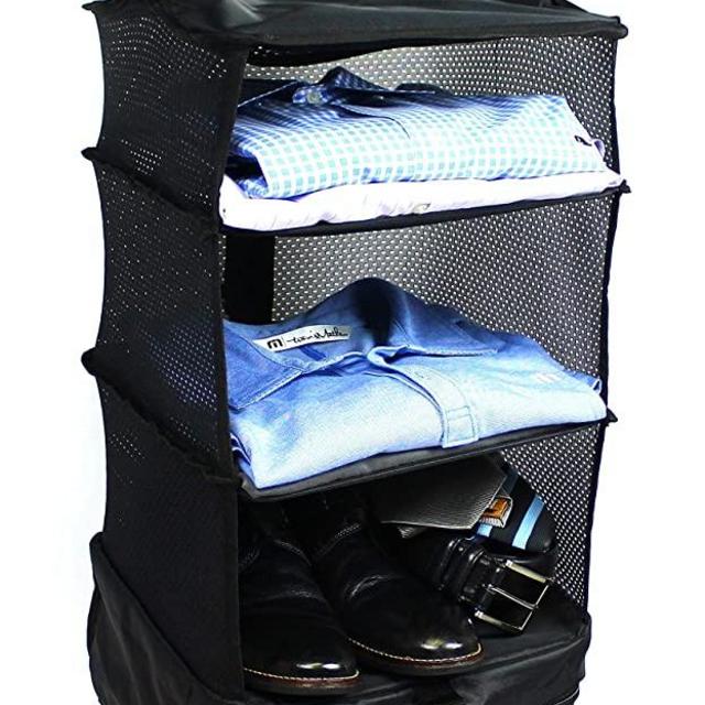 Stow-N-Go Small Travel Luggage Organizer and Packing Cube Space Saver Has Built In Hanging Shelves and Laundry Storage Compartment. Save Suitcase Room, Reduce Wrinkles and Never Unpack Clothes Again