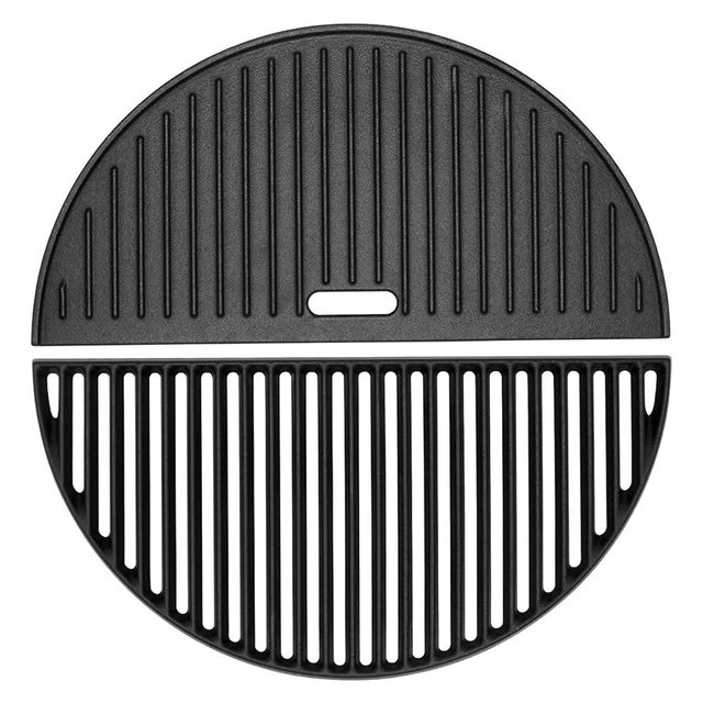 18" Half Moon Cast Iron Cooking Grates for Kamado Joe KJ-23RHC Classic II KJ23NRHCI Classic III KJ23RH Classic I Reversible Griddle for Stand-Alone Classic Large Big Green Egg Kamado Grill Replacement
