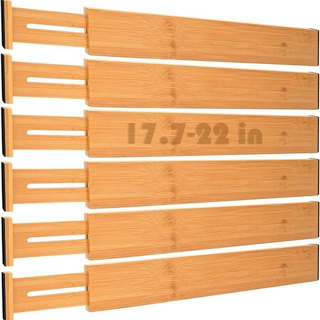 Bamboo Drawer Dividers,Kitchen Drawer Dividers Adjustable,Expandable Drawer Dividers Organizer for Kitchen large Utensils, Dressers Bathroom,Clothes,Office,Drawer Organization Separators(17.7-22 in)