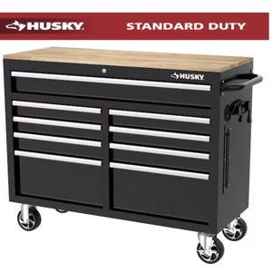 Tool Storage 46 in. W x 18 in. D 9-Drawer Mobile Workbench Cabinet in Gloss Black
