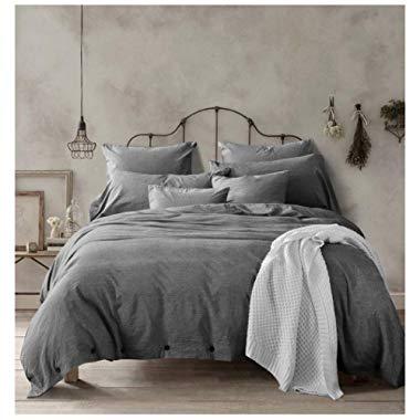 Doffapd Duvet Cover King, Washed Cotton Duvet Cover Set - 3 Piece (King, Dark Gray)