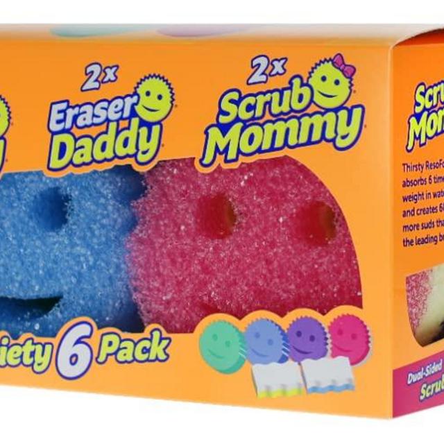 Scrub Daddy Sponge Variety Pack - Kitchen and Home Cleaning Pack, Contains 2 Scrub Daddy, 2 Scrub Mommy & 2 Eraser Daddy, 1 6ct Box