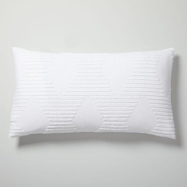 Organic Cotton Clipped Jacquard Diamond King Sham, Stone White
