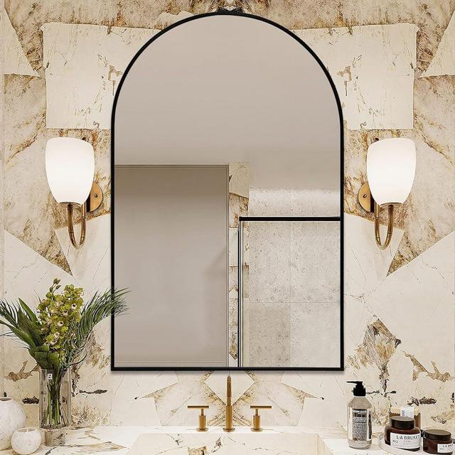 Arch Mirror 24x36 Inch Bathroom Wall Mirror Black Vanity Mirror with Aluminium Frame, Arched Mirror 36"x24" for Bedroom Living Room Entryway Modern Arch Top Mirror