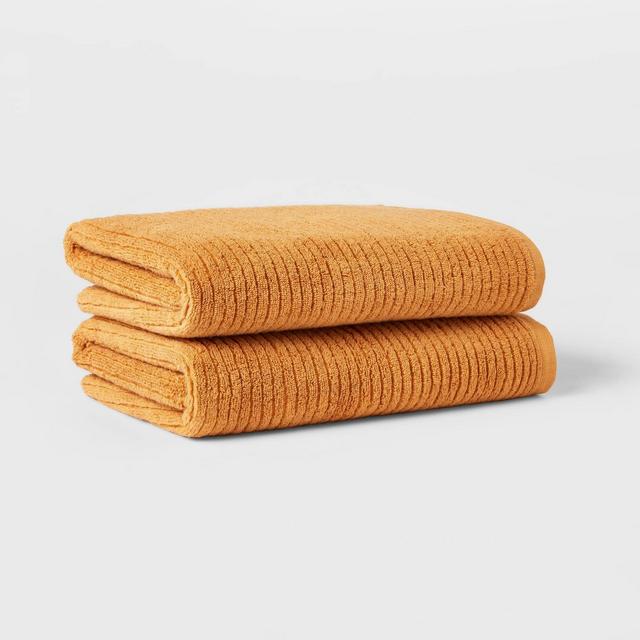 2pk Quick Dry Ribbed Bath Towel Set Gold - Threshold™