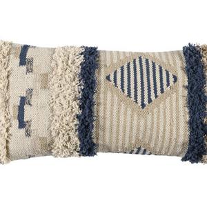 Accent Pillow-Indigo & Ivory Brush Fringe Detail 14X26