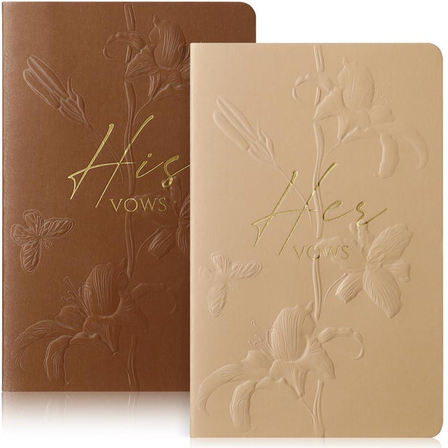 molekaus Vow Books,for Wedding Vow Books Wedding Gift for Bride and Groom Vows Book his and Hers with 28 Pages-5.5 * 3.5 in Wedding Notebook with Gilded Font Set of 2 （Beige Brown）