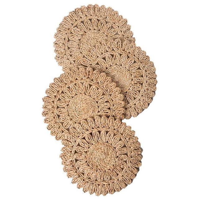 Laquedecraft 13.8" Round Corn Husk Placemats Set of 4 | Boho Rattan Woven Placemats | Farmhouse Spring Placemats | Table Wicker Placemats