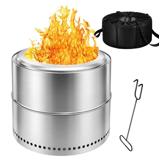 Edostory Smokeless Fire Pit, 20 Inch Portable Outdoor Wood Burning Firepit with Removable Ash Pan - Perfect for Camping and Backyard Gatherings, Ideal for 4-6 People, 304 Stainless Steel