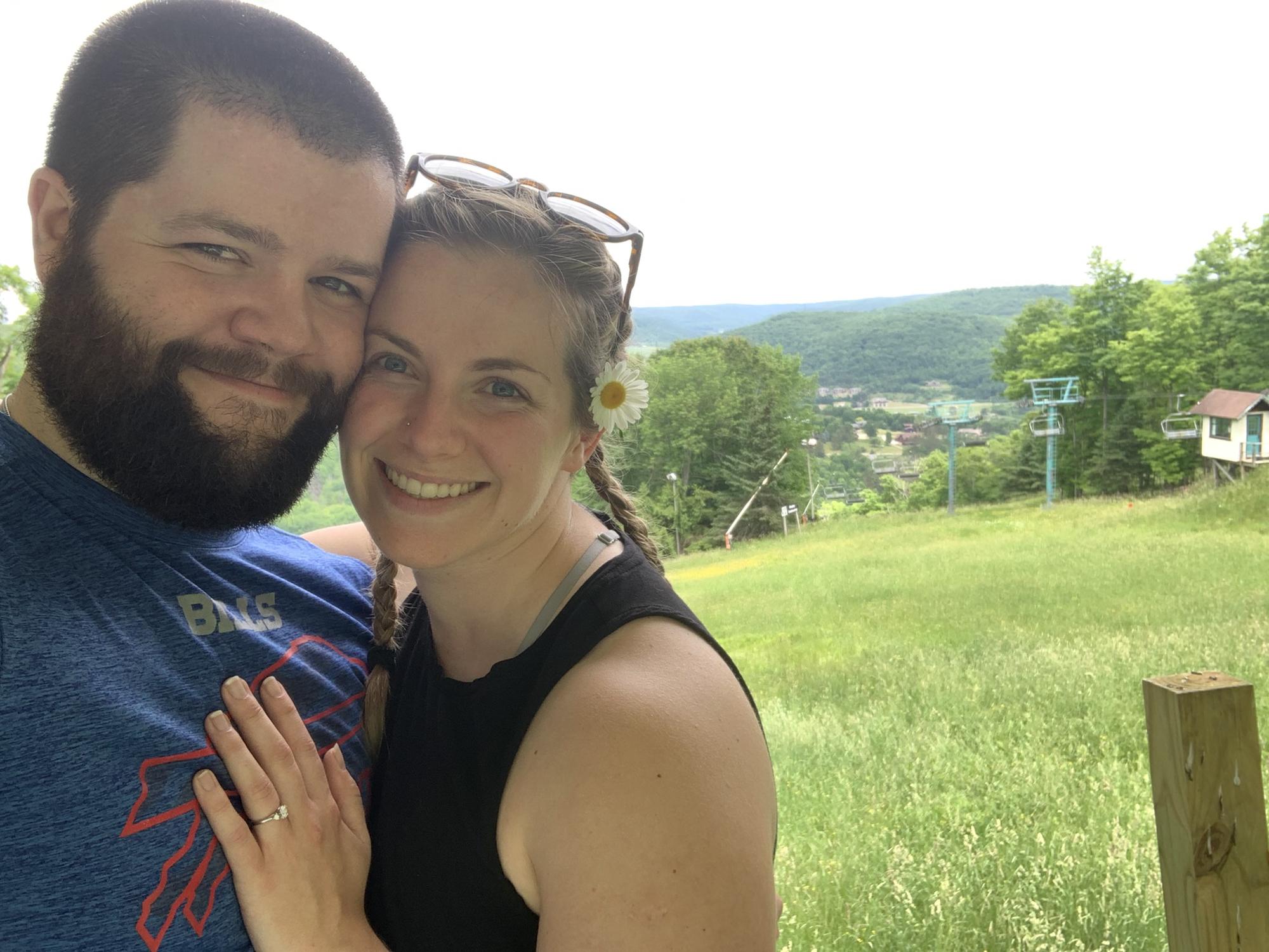 Andy proposes! Hiking at Holiday Valley in Ellicottville, NY 2020