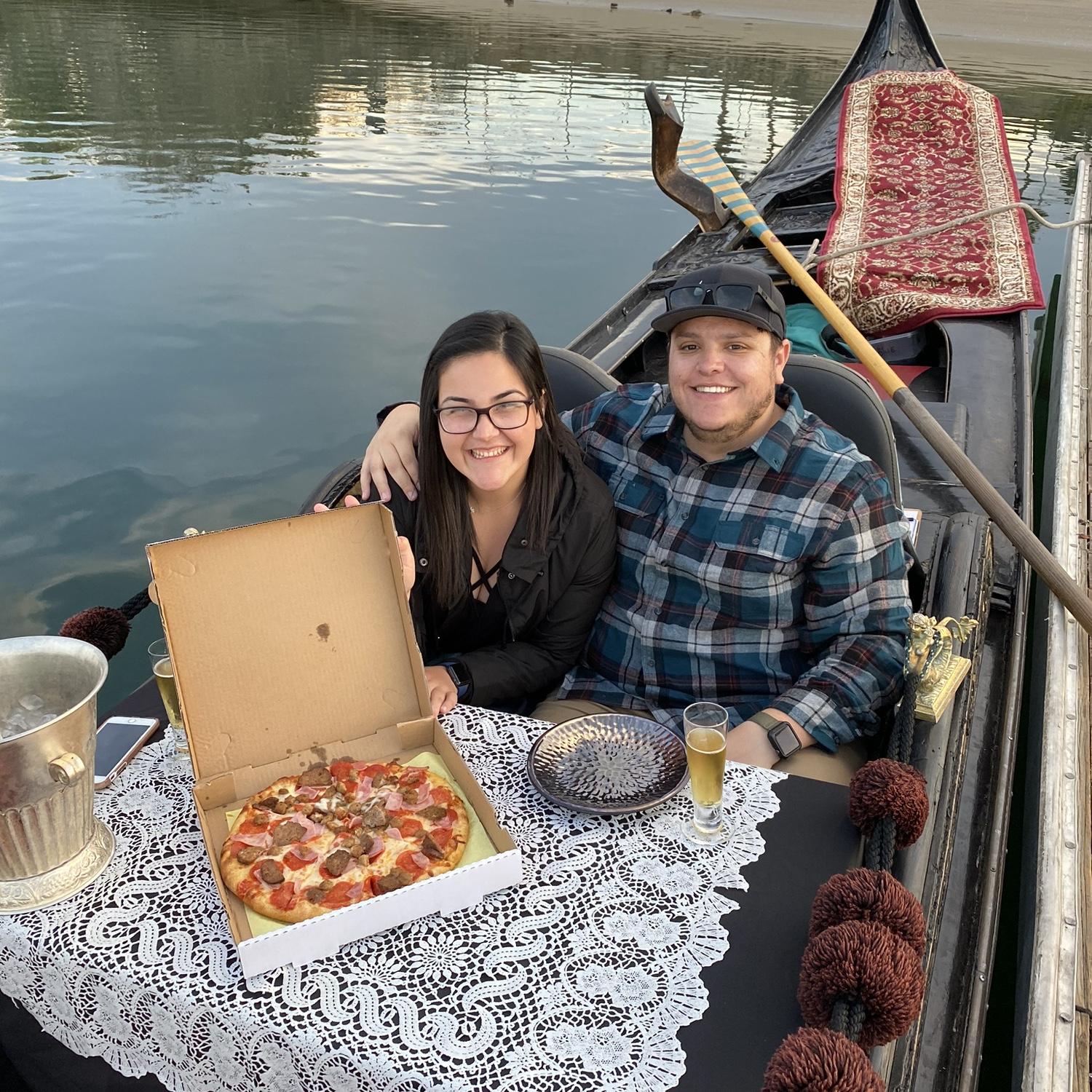 One year together celebrating with
a gondola ride in Newport Beach at sunset