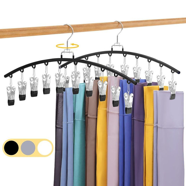 2 Pack Legging Organizer for Closet 360° Swivel, Metal Gym Clothes Organizer w/20 Clips Holds 20 Leggings, Hangers Space Saving, Closet Organizers and Storage, Room Organization Essentials, Black