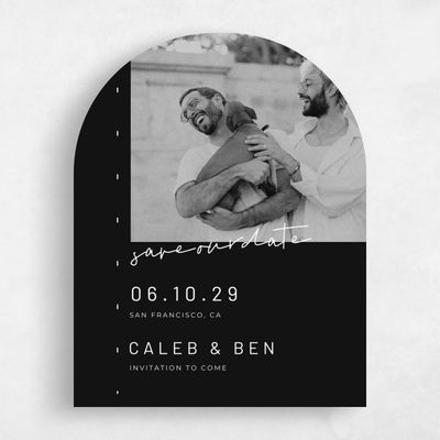 Black Arch Wedding Save the Date - Garret Portrait