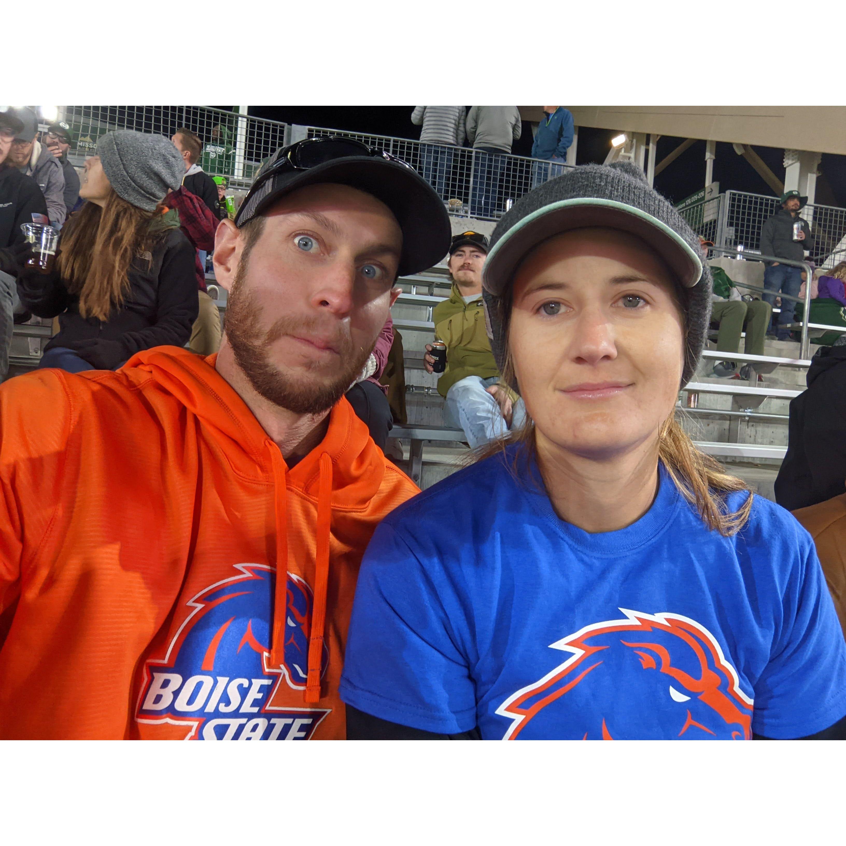A rare sighting, never to occur again. Lindsey wearing a Boise State shirt...