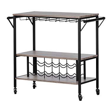 South Shore Munich Bar Cart with Wine Rack, Weathered Oak and Matte Black