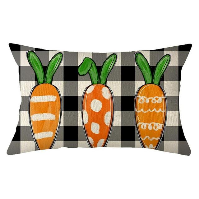 Ogiselestyle Easter Carrot Buffalo Plaid Throw Pillow Cover, 12 x 20 Inch Easter Cushion Case Decoration for Sofa Couch