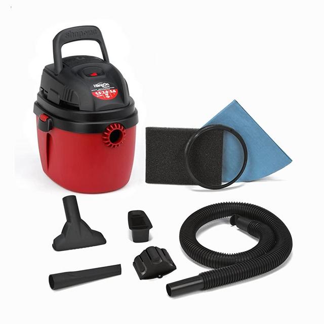 Shop-Vac 1.5 Gallon 2.0 Peak Wet Dry Vacuum, Portable Compact Shop Vacuum with Collapsible Handle Wall Bracket & Attachments, ‎2030100