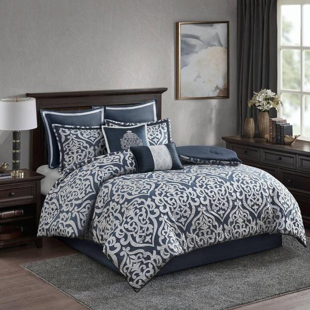 Queen Eliot 8pc Jacquard Comforter Set - Navy
