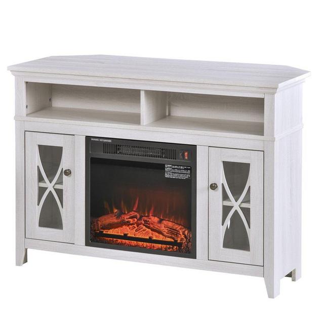 HomCom Wood Corner TV Stand and Electric Fireplace, Fits 65'' TV, Oak