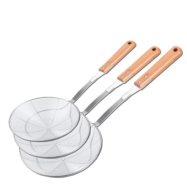 Tenta Kitchen Stainless Steel Wire Strainer Set, Bamboo Handle (Pack of 3)