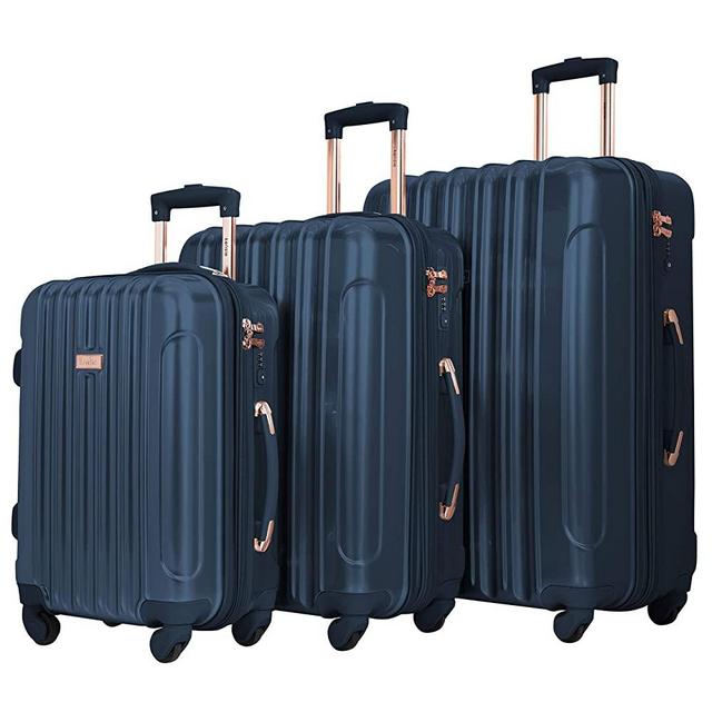kensie 3 Piece "Alma" Light Metallic Style TSA-Lock Spinner Luggage Set, Midnight Blue Option