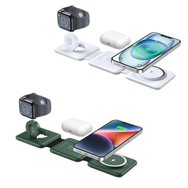 Iseyyox 3 in 1 Wireless Charger for iPhone - Foldable Mag-Safe Charging Station Travel Charging Dock Compatible with iPhone 15 14 13 12 Pro Max Plus Watch & Airpods