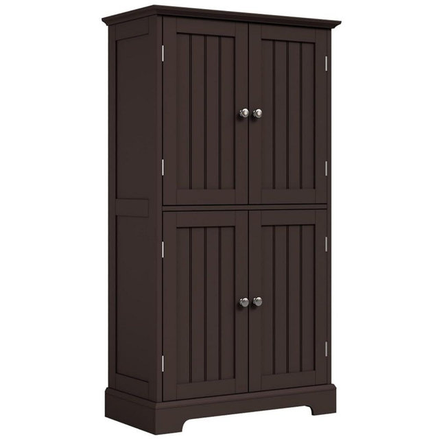 ChooChoo Bathroom Floor Cabinet, Modern Bathroom Storage Cabinet with 4 Doors and Adjustable Shelves, Freestanding Cupboard for Living Room, Espresso