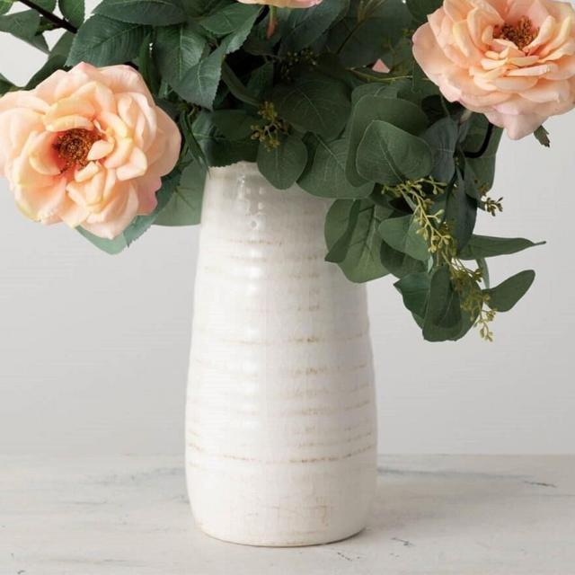 Ceramic Vase | 11 - 1/2 Inch Vase for Flowers | Cream White Ceramic Flower Vase | Floral Supply Container | Shelf Styling | Farmhouse Vase