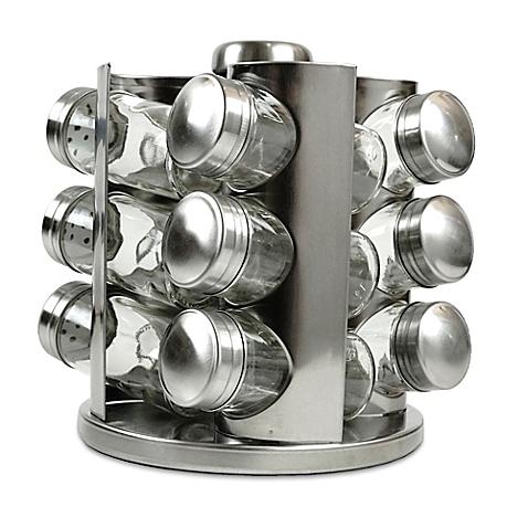 Rotating Stainless Steel Spice Rack with Glass Jars