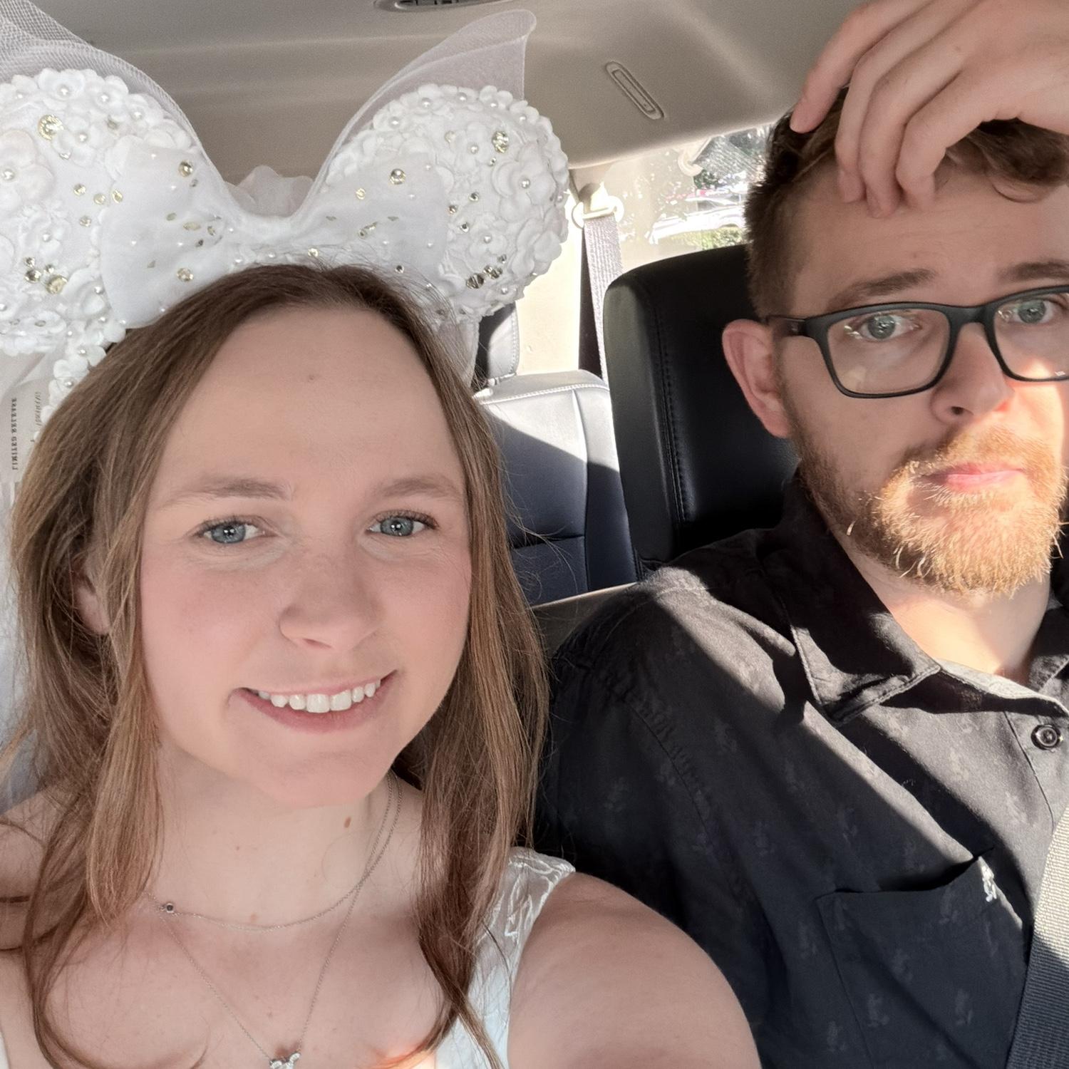 Sprinting around Disney to make it to our engagement photos—thank goodness for EPCOT afterward.