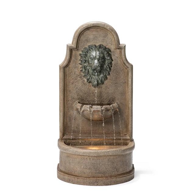 Glitzhome® 31" 3-Tier LED Faux Granite Lion Head Fountain