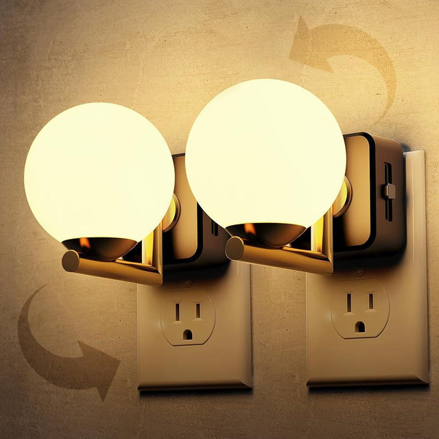 L LOHAS LED Night Lights Plug Into Wall 2 Pack, Dusk to Dawn Sensor, 3000K Nightlight, 0-100LM Adjustable Brightness, 180°Rotating Plug in Night Light for Bathroom, Hallway, Bedroom, Stairway