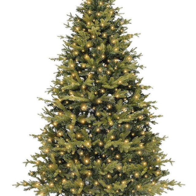 6.5 Ft x 51 Inch Prelit Artificial Full Fraser Fir Christmas Tree with 1084 PE & PVC Mixed Branch Tips, 350 Warm White LED Lights, UL Plug in, Includes Metal Stand, Outdoor Holiday Christmas Decor