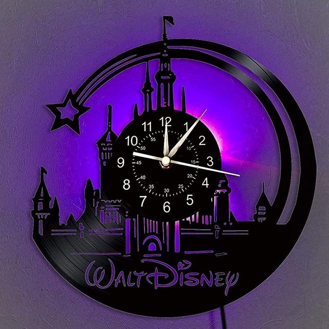 Vinyl Wall Clock-Compatible with Disney World Mickey Mouse Castle Theme Home Furnishing|Led Wall Clock 12 Inches Home Decor Gifts for Children and Friends | Creative with 7-Color Glowing Night Light