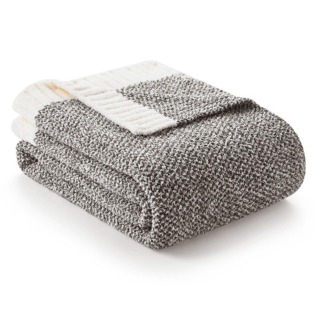Soft Knit Throw Blanket Cozy Reversible Bedding Blankets Snuggle Sac,Dark Grey