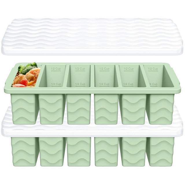 1/2 Cup Silicone Freezer Molds with Lid, 2-Pack Silicone Freezer Trays for Soup, Sauce & Broth – Meal Prep Containers, Large Ice Cube Tray, Oven & Dishwasher Safe