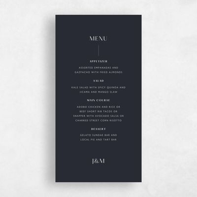 Ebony, Black Wedding Menu - Corinth