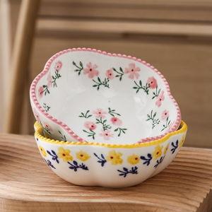 2 Pack 8 OZ Small Floral Candy Dish Ceramic Flower Candy Bowl Cute Ceramic Bowls for Dessert,Snack,Fruit,Yogurt,Ice Cream,Cereal,Dipping Sauce,Side Dishes,Microwave Freezer Safe