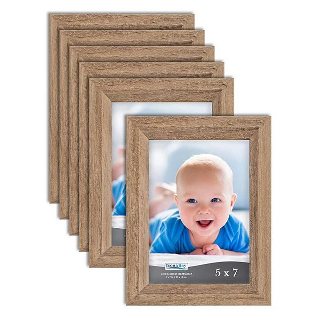 Icona Bay 5x7 Picture Frame (Dark Oak Wood Finish, 6 Pack), Traditional Style Composite Wood Frame for Walls or Tables, Cherished Memories Collection