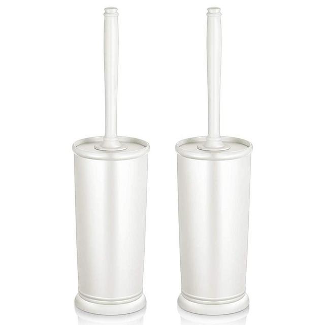 Toilet Bowl Brush Holder Set: 2 Pack Modern Deep Cleaning Bathroom Toilet Scrubber with Caddy for Rv - Rim Decorative Accessories Cleaner Brushes for Toilet (C-White)