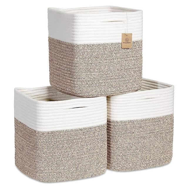 NaturalCozy Storage Cubes 11 Inch Cotton Rope Woven Baskets for Organizing, 3-Pack | Cube Storage Bin | Square Storage Baskets for Shelves Organizer, Classroom, Kids Toy Bins, Closet, Baby Nursery