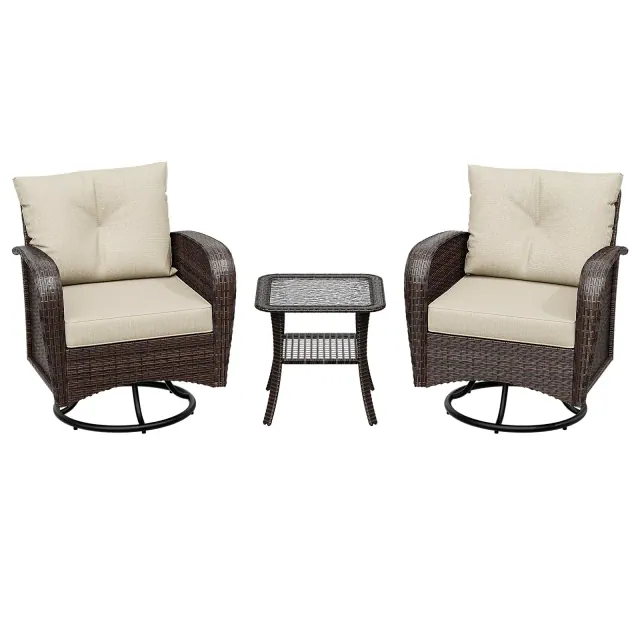 UPTIOT 35" Swivel Rocking Chair Set with Tempered Glass Side Table£¬Beige