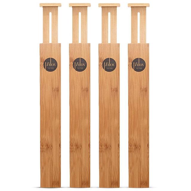 Bamboo Drawer Dividers Kitchen Adjustable Organizers - Spring Loaded Drawer Divider From 17.5" to 22" - Wooden Separators to Tidy Up Kitchen, Bathroom, Bedroom, Desk, Dresser, Office - Set of 4