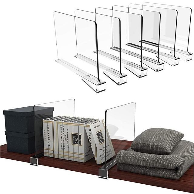 Cq acrylic 6PCS Shelf Dividers for Closets,Clear Acrylic Shelf Divider for Wood Shelves and Clothes Organizer/Purses Separators Perfect for Kitchen Cabinets and Bedroom Organizer,Clear