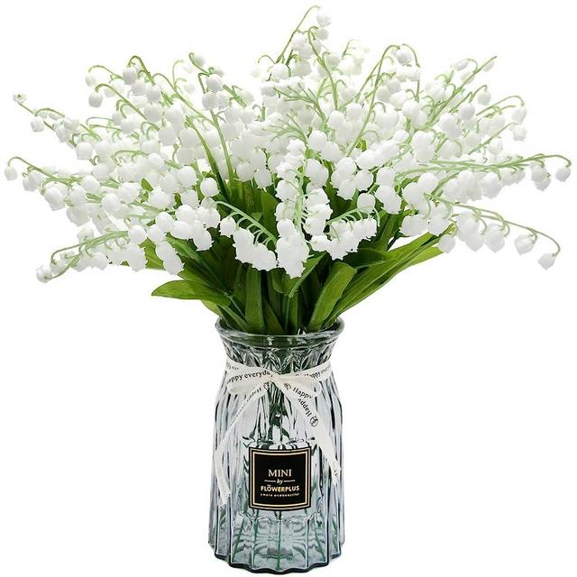 Hananona 12 Pcs Artificial Lily of The Valley Faux White Bell Flowers Wind Chime Orchid Wedding Bouquet, May Flower for Home Garden Wedding Party (12)