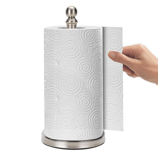 Fatizon Paper Towel Holder Stand,Sturdy Standing Paper Towel Holder Countertop,Paper Towel Roll Holder for Kichen (Brushed Nickel)